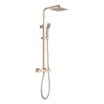 Square Thermostatic Bar Mixer w/Riser Kit - Brushed Brass