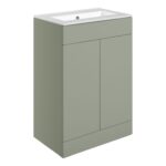 Linea 610mm Floor Standing 2 Door Basin Unit & 0TH Basin - Matt Olive Green