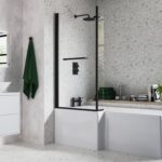 Solace L Shape 1700x850x560mm 0TH Shower Bath Pack (LH) - Matt Black