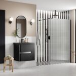 Elite 1200mm Fluted Wetroom Panel & Support Arm - Matt Black
