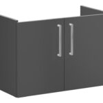 VitrA Root Flat 80cm 2 Door Wall Hung Slim Washbasin Unit - Matt Storm Grey