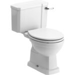 Summit Close Coupled WC & Satin White Wood Effect Seat w/Chrome Finishes
