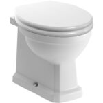Summit Back To Wall Comfort Height WC & Satin White Wood Effect Seat w/Br.Brass Finishes